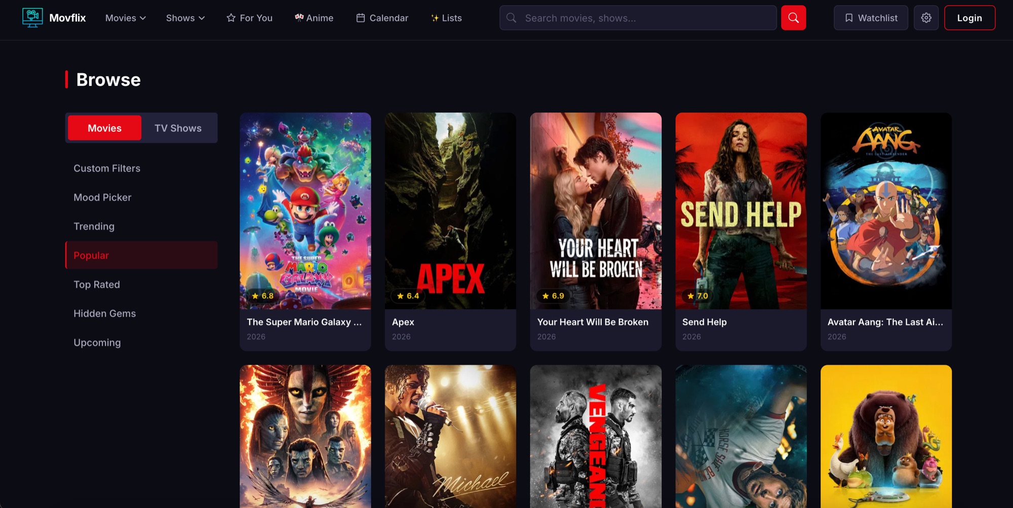 Movflix browse view